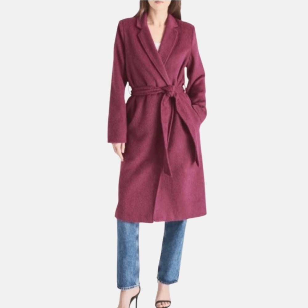 Steve Madden Tie Waist Burgundy Wrap Coat